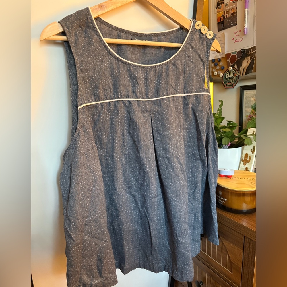 Modcloth Navy Blue Sleeveless Piped Blouse